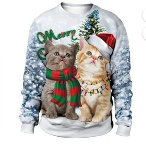 Two adorable Christmas kittens with scarves in the snow sweatshirt whimsical S